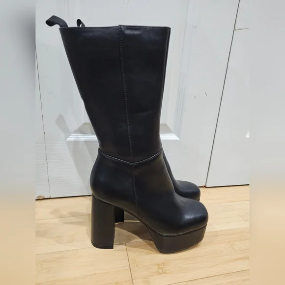 Dolls Kill Lamoda Going Under Goth Faux Leather Platform Black Wide Fit Boots 8 - Picture 9 of 15